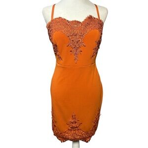 Haute Monde Dress Size L Lace Burnt Orange Cocktail Travel Club Festival Sexy